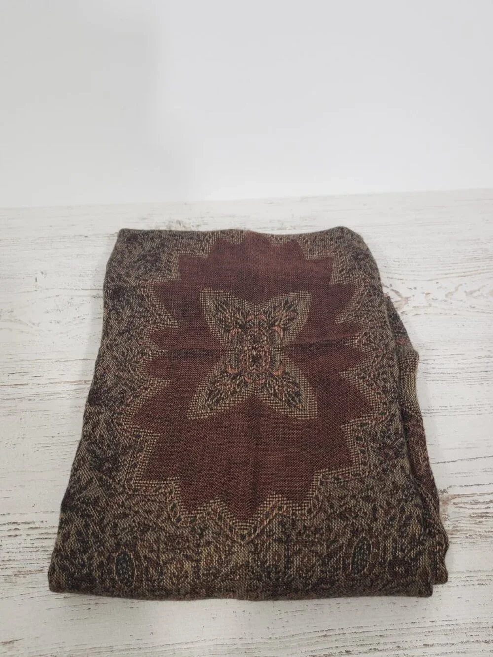 Brown Scarf with medallion & fringe Boho